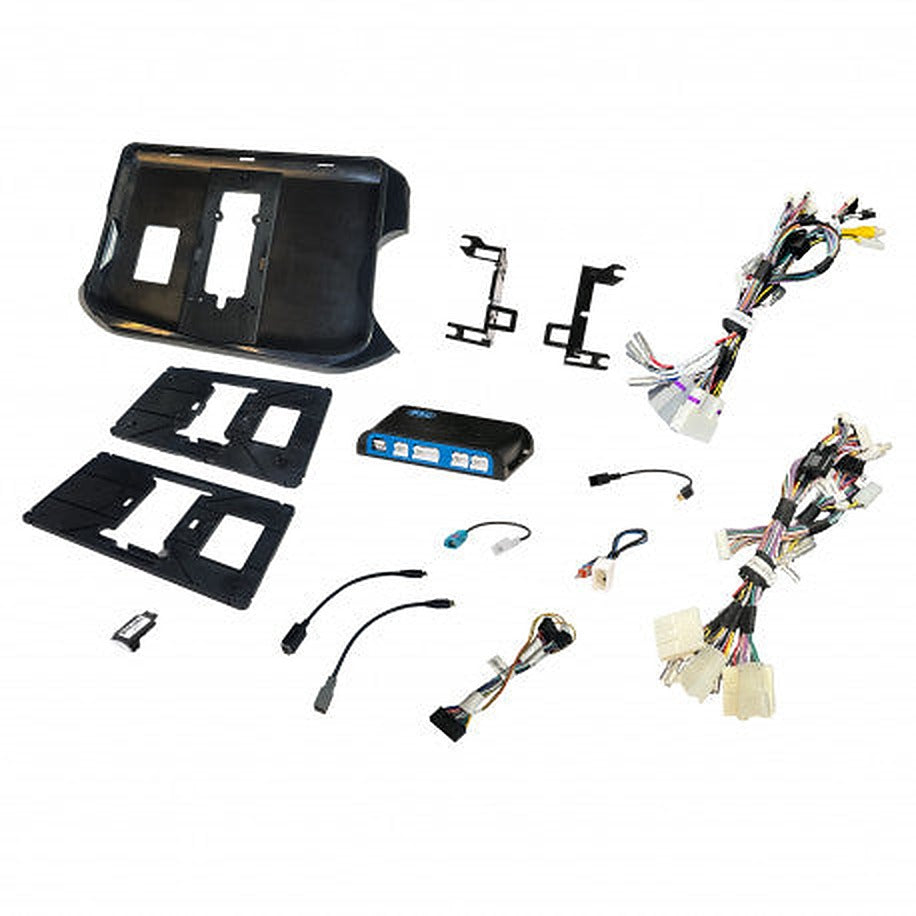 Stinger SR-TAC16HX Tacoma install kit, dash panels, wiring harnesses and mounting brackets laid out