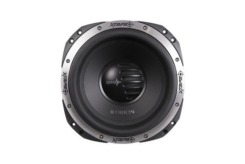 Orion XTRPRO122D 12 inch subwoofer, front view showing cone, dust cap and metal frame