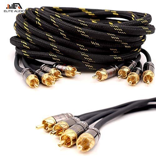 Elite Audio Professional 20ft 4-Ch RCA Cable – Oxygen-Free Copper, Triple Shielded, Brass Connectors