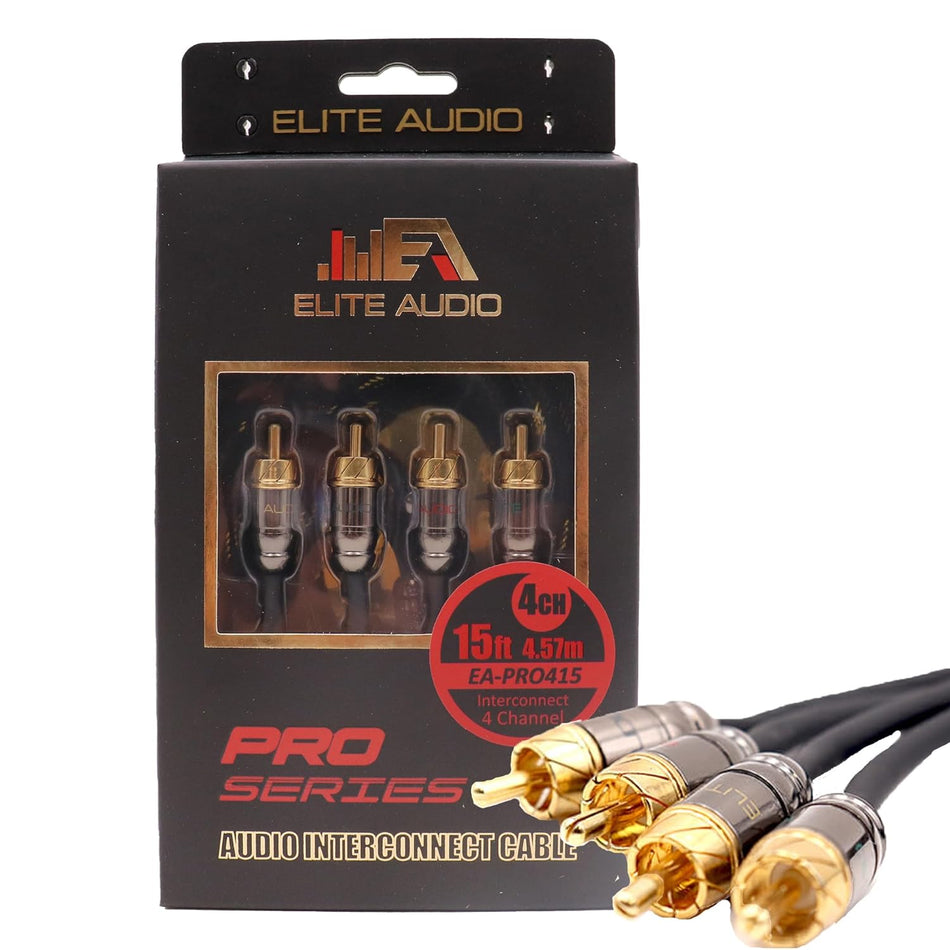 Elite Audio  17ft RCA Audio Cable – Dual Channel, Oxygen-Free Copper, Triple Shielded, Brass Connectors