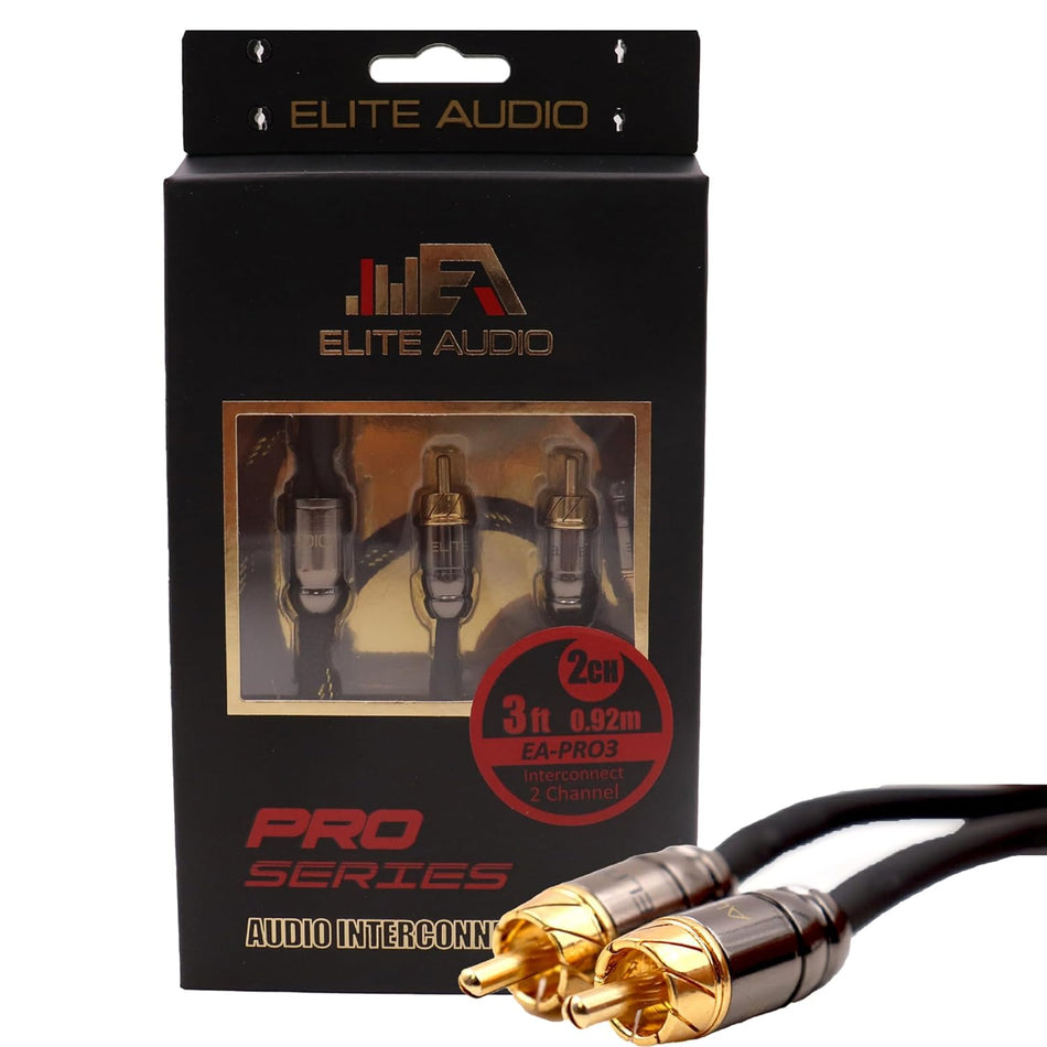 Elite Audio EA-PRO3 Professional Grade 3ft. 2-Ch Oxygen Free Copper RCA Cable - Brass Connectors, Triple Shielded Armor