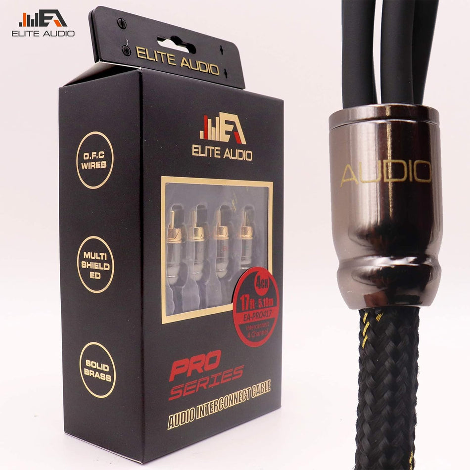 Elite Audio EA-PRO415 Professional Grade 15ft. 4-Ch Oxygen Free Copper RCA Cable - Brass Connectors, Triple Shielded Armor