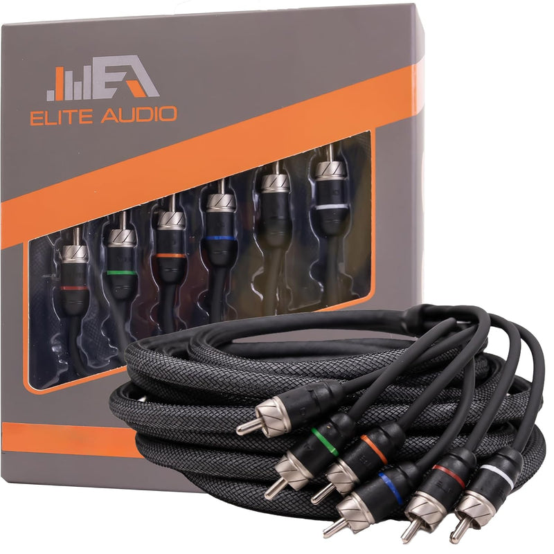 Elite Audio 17ft 6-Channel RCA Cable – OFC Twisted Pair with Noise Reduction
