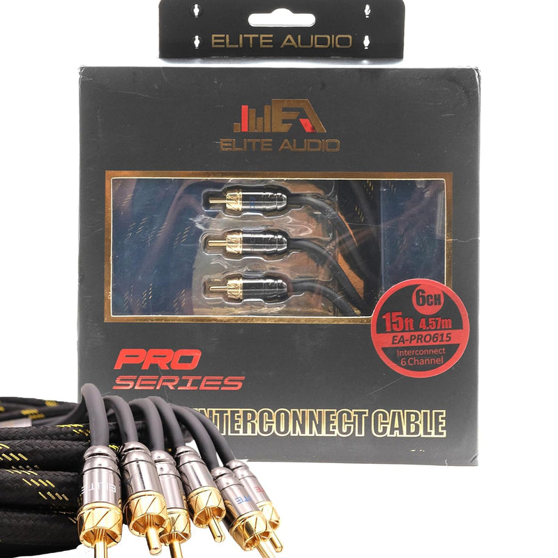 Elite Audio 6-Channel RCA Cable – 15ft OFC Twisted Pair with Noise Reduction and Shielded Armor
