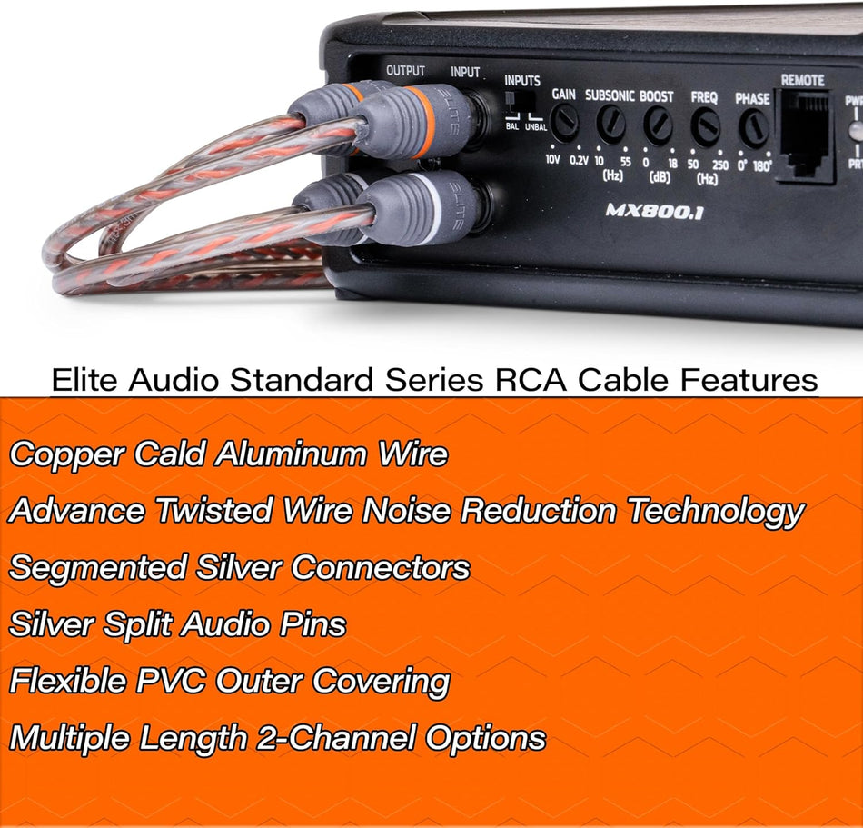 Elite Audio EA-RCA1.5 Standard 2-Ch RCA Cable - 1.5ft. Male to Male Twisted Wire Pair with Noise Reduction