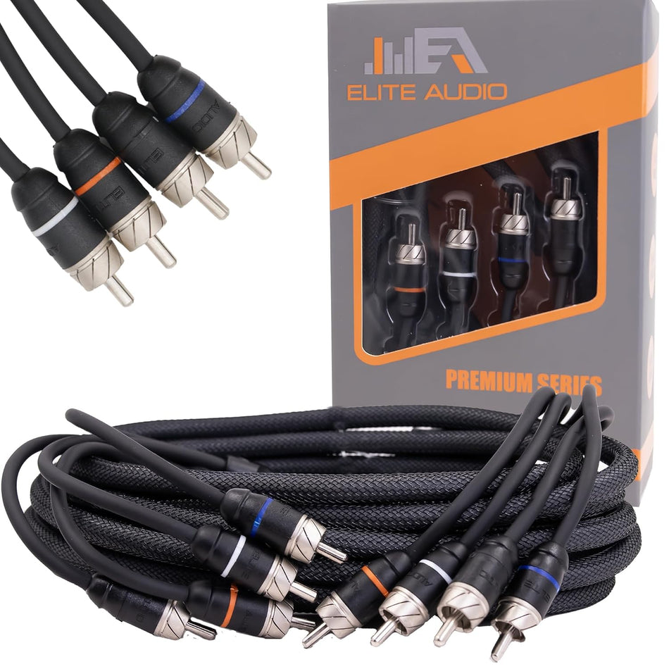Elite Audio EA-PRM415 Premium 4-Ch Oxygen Free Copper RCA Cable - 15ft. Male to Male Twisted Pair with Noise Reduction