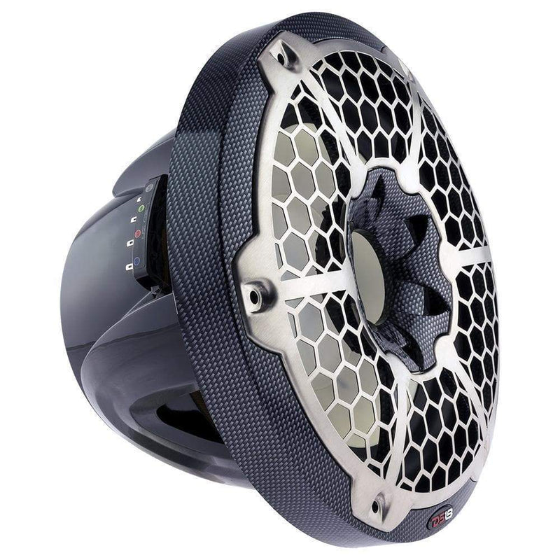DS18 DS-CF-10SUB HYDRO 10 Inch Marine Subwoofer W/ Integrated RGB Lights 600 Watts SVC 4-Ohm Carbon Fiber DS18