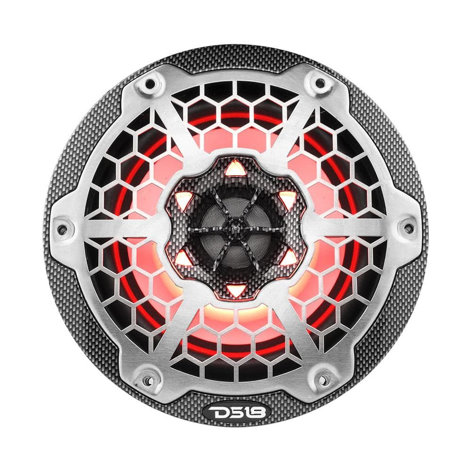 DS18 DS-CF-65 HYDRO 6.5 Inch 2-Way Marine Speakers W/ Integrated RGB LED Lights 375 Watts Black Carbon Fiber DS18