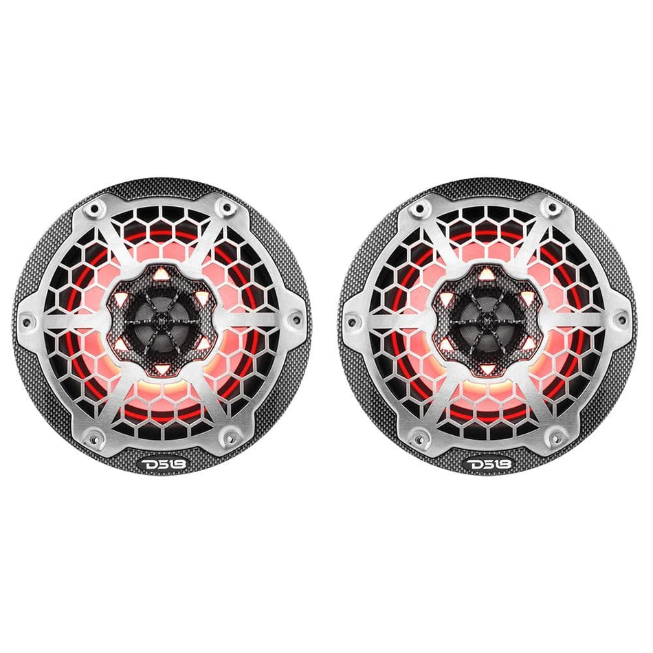 DS18 DS-CF-65 HYDRO 6.5 Inch 2-Way Marine Speakers W/ Integrated RGB LED Lights 375 Watts Black Carbon Fiber DS18
