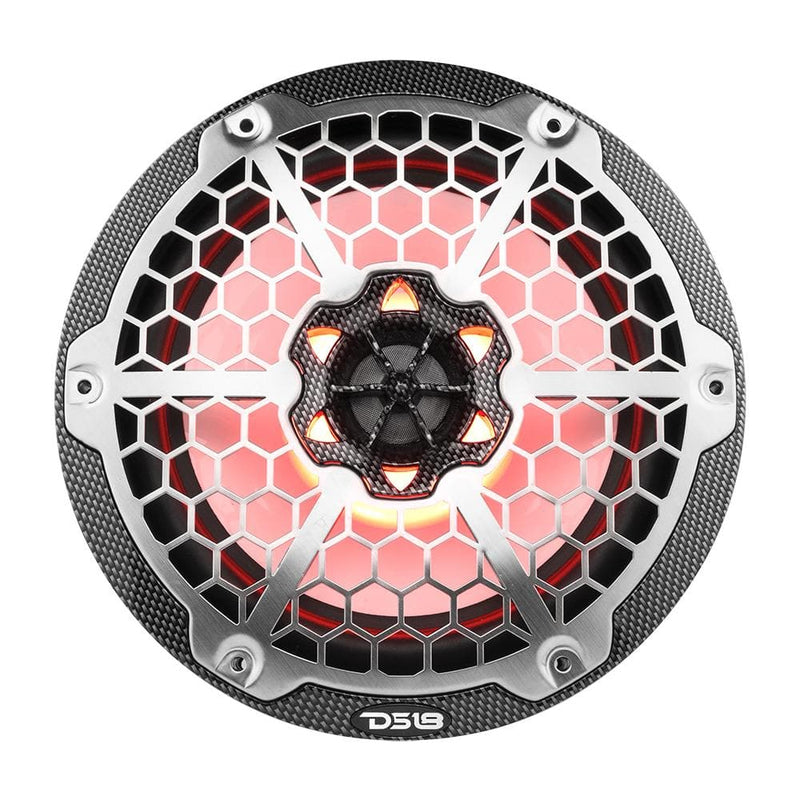 DS18 DS-CF-8 HYDRO 8 Inch 2-Way Marine Speakers W/ Integrated RGB LED Lights 450 Watts Black Carbon Fiber DS18