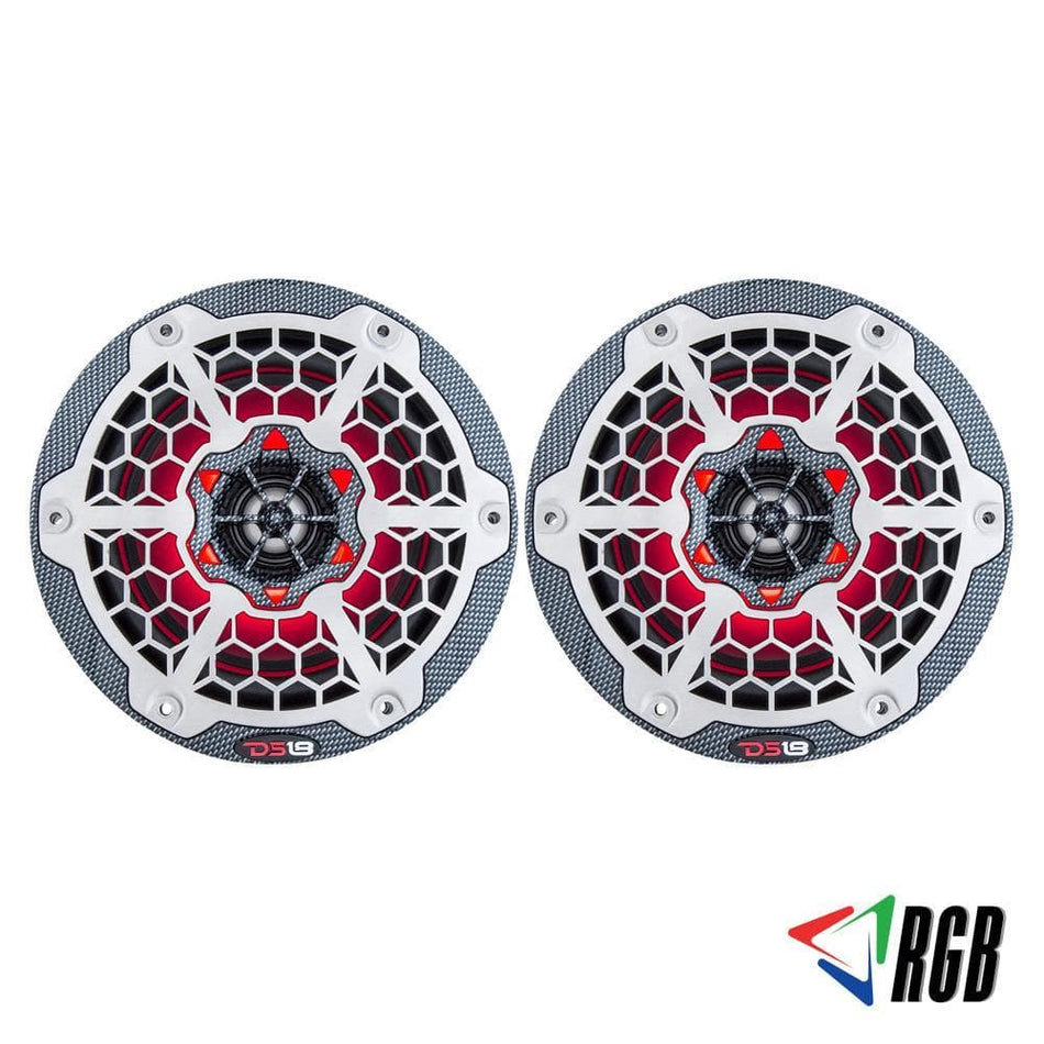 DS18 DS-CF-8 HYDRO 8 Inch 2-Way Marine Speakers W/ Integrated RGB LED Lights 450 Watts Black Carbon Fiber DS18