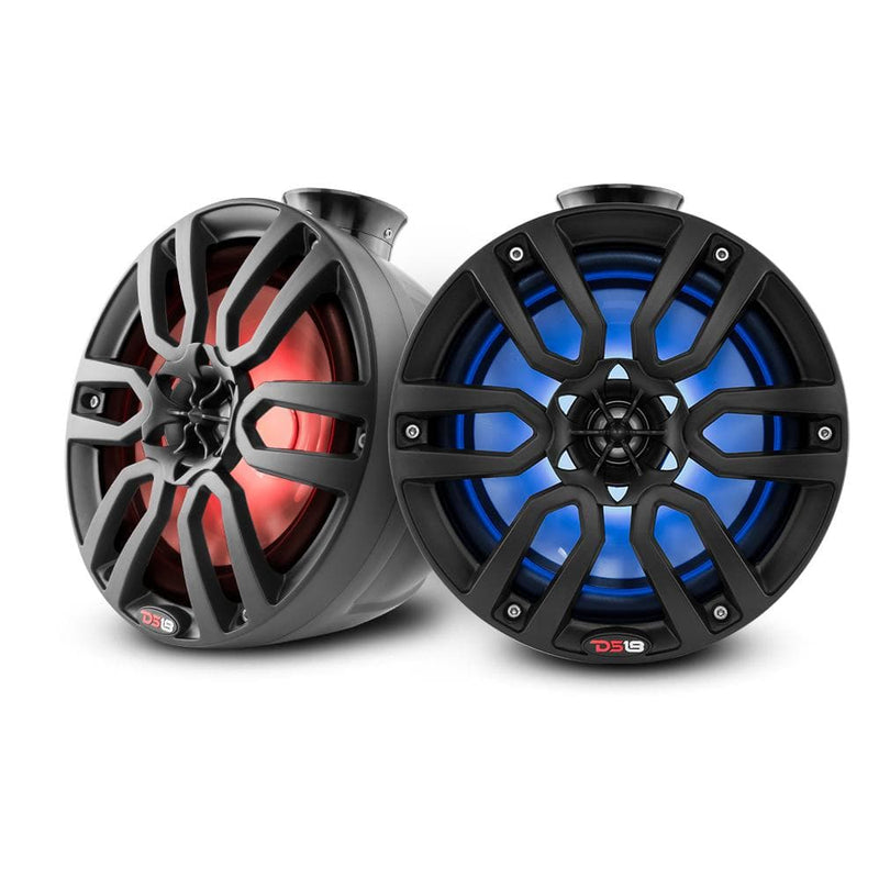 DS18 DS-CF-PS8 HYDRO 8 Inch Short Marine Towers W/ Flat and Pole Mount RGB LED Lights 400 Watts Black Carbon Fiber DS18