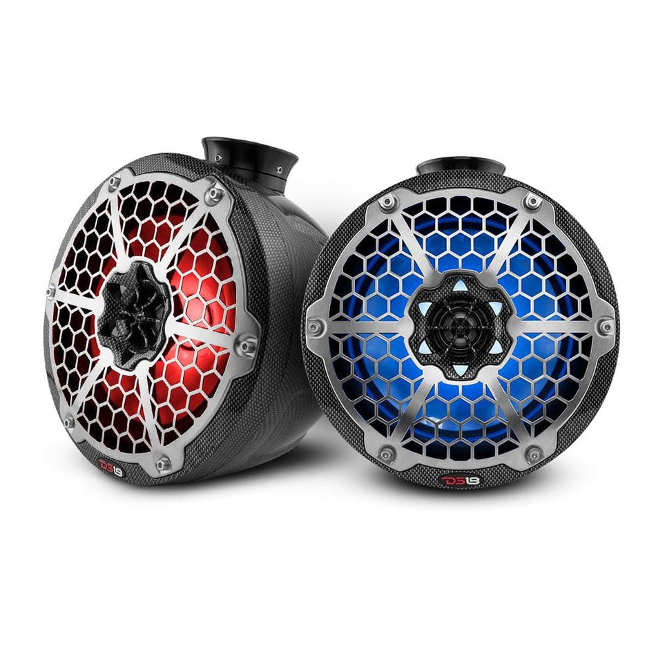 DS18 DS-CF-PS8 HYDRO 8 Inch Short Marine Towers W/ Flat and Pole Mount RGB LED Lights 400 Watts Black Carbon Fiber DS18