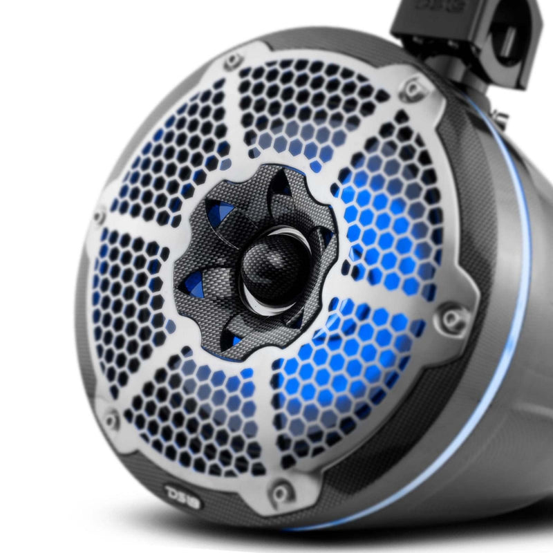 DS18 DS-CF-X10TPNEO HYDRO 10 Inch Neodymium Marine Towers with Built-in Passive Radiator 1 Inch Driver and Rgb LED Light 900 Watts Black Carbon Fiber DS18