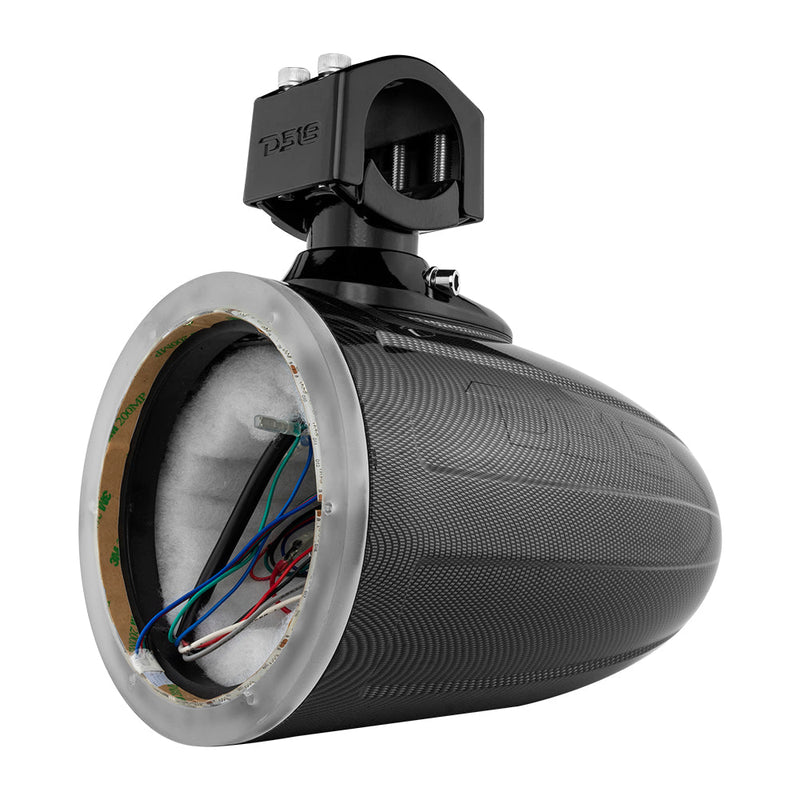 DS18 DS-CF-X6TP.NS HYDRO 6.5 Inch Marine Tower with Integrated RGB LED Lights No Speakers Black Carbon Fiber DS18
