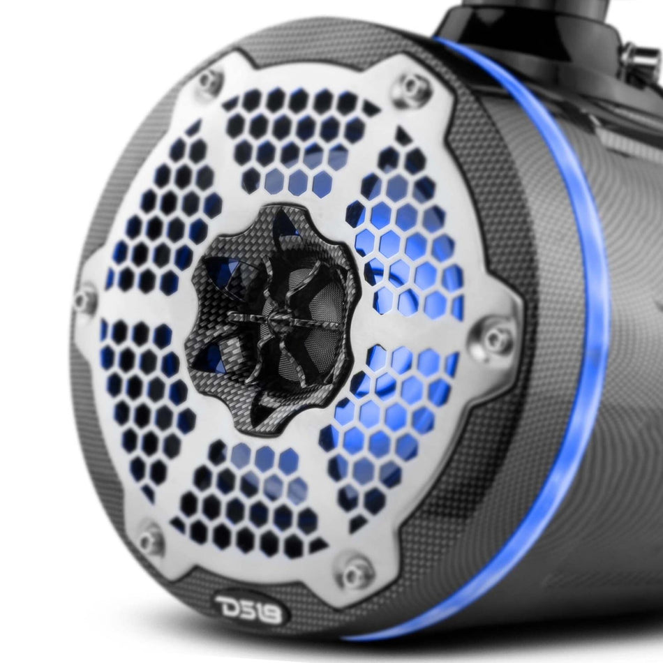 DS18 DS-CF-X6TPNEO HYDRO 6.5 Inch Neodymium Marine Towers with Built-in Passive Radiator 1 Inch Driver and Rgb LED Light 450 Watts Black Carbon Fiber DS18