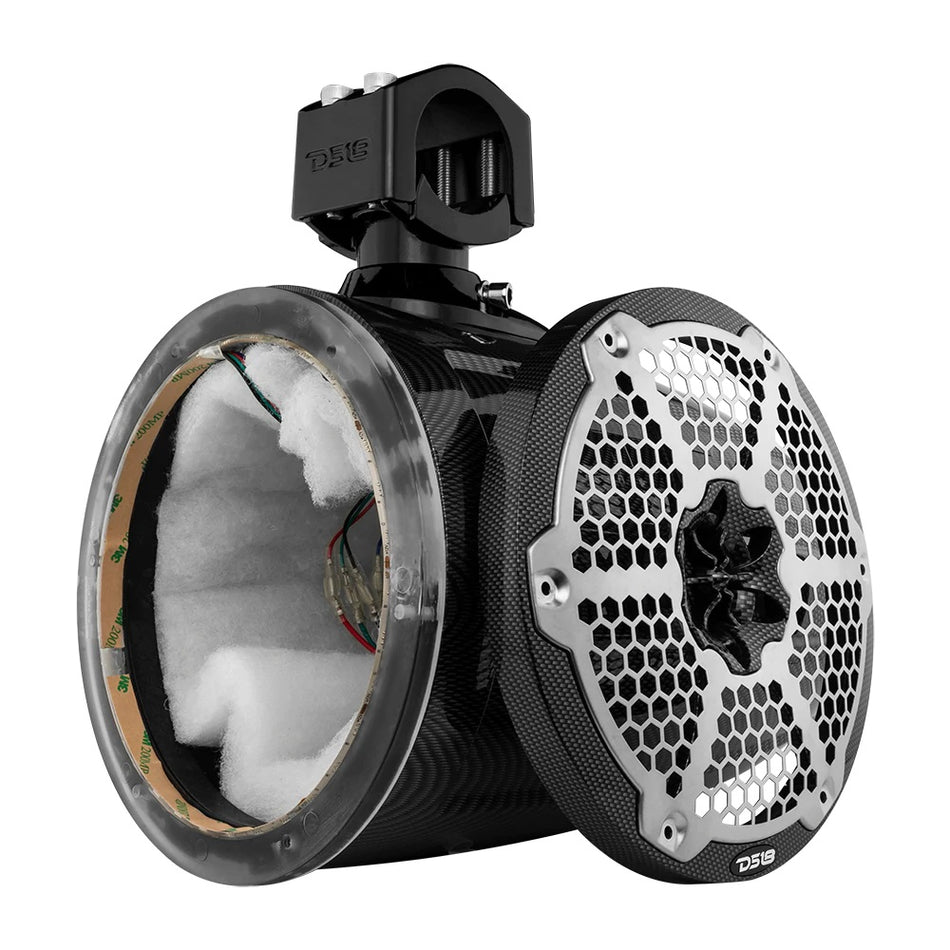 DS18 DS-CF-X8TP.NS HYDRO 8 Inch Marine Tower with Integrated RGB LED Lights No Speakers Black Carbon Fiber DS18