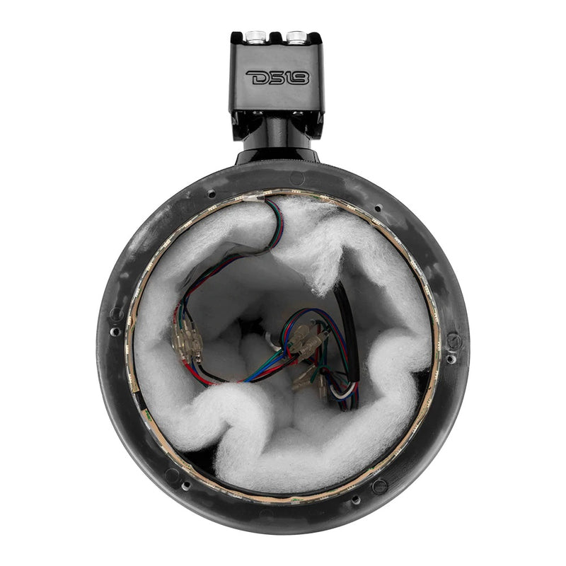 DS18 HYDRO 8 inch marine tower with integrated RGB LED lights, black carbon fiber, without a speaker.