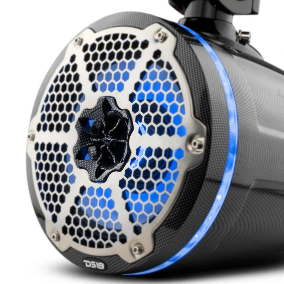 DS18 DS-CF-X8TPNEO HYDRO 8 Inch Neodymium Marine Towers with Built-in Passive Radiator 1 Inch Driver and Rgb LED Light 550 Watts Black Carbon Fiber DS18