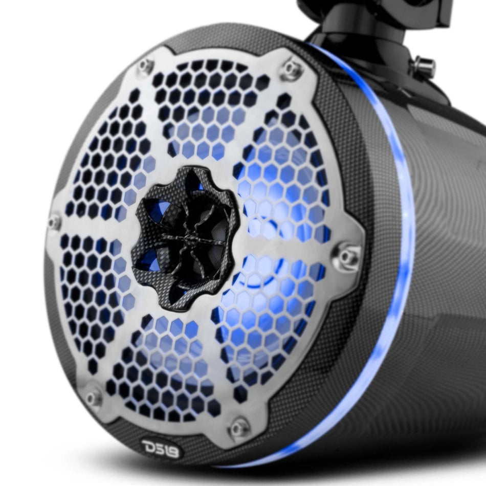 DS18 DS-CF-X8TP HYDRO 8 Inch Marine Towers with Integrated RGB LED Lights 3755 Watts Black Carbon Fiber DS18