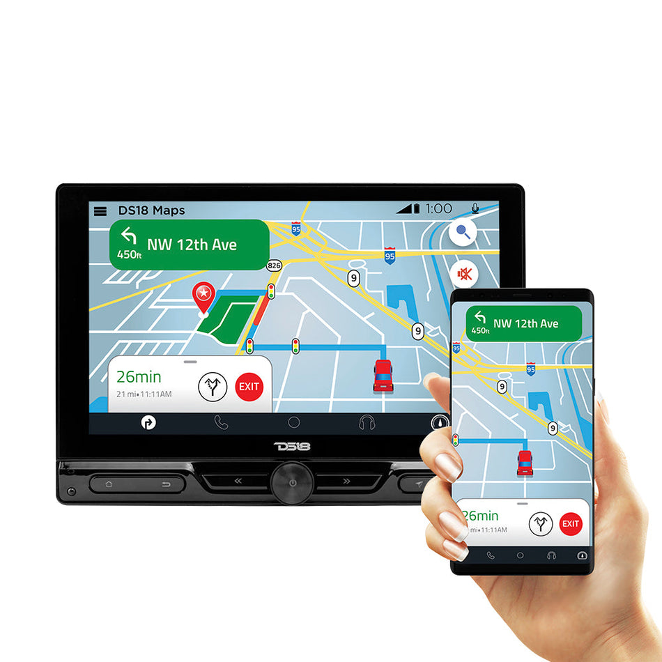 DS18 DS-DDX10.5ADX 10.5 Inch Rotable Swivel Modular Touchscreen Mechless Single-Din Headunit with Bluetooth, Mirror Link, USB, Gps and Android 10 (4x64GB) DS18