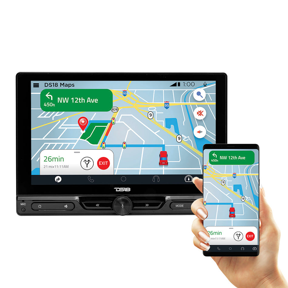 DS18 DS-DDX10.5CP 10.5 Inch Swivel Modular Touchscreen Mechless Double-Din Headunit with Bluetooth, Mirror Link, USB And Car play DS18