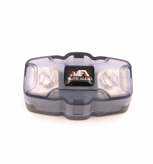 Elite Audio EA-MANLFH-02 mini ANL fuse holder, clear angled view showing terminals and logo