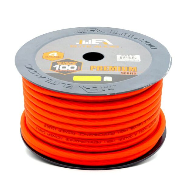 Elite Audio 4 Gauge CCA Power Wire – 100ft Spool | High-Performance Car Amp Cable | EA-PRM4G-PWR