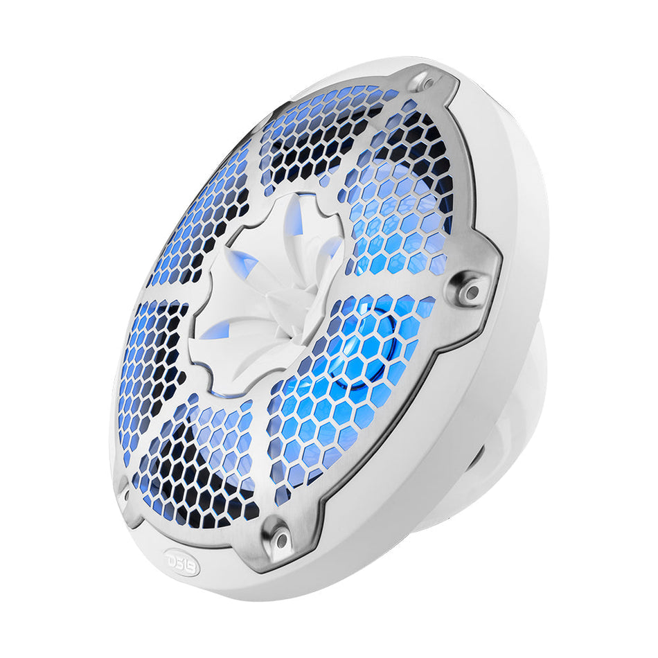 DS18 DS-NXL-10M/WH HYDRO 10 Inch 2-Way Marine Speakers W/ Bullet Tweeter And Integrated RGB LED Lights Mesh White DS18