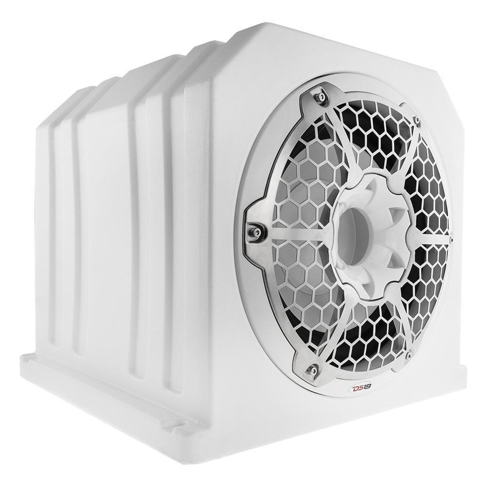 DS18 DS-NXL-10SUBLD/W HYDRO Double Marine Subwoofer Enclosure W/ 10 Inch Subwoofer plus 10 Inch Passive Radiator and Integrated RGB Lights 700 Watts 4-Ohm White DS18