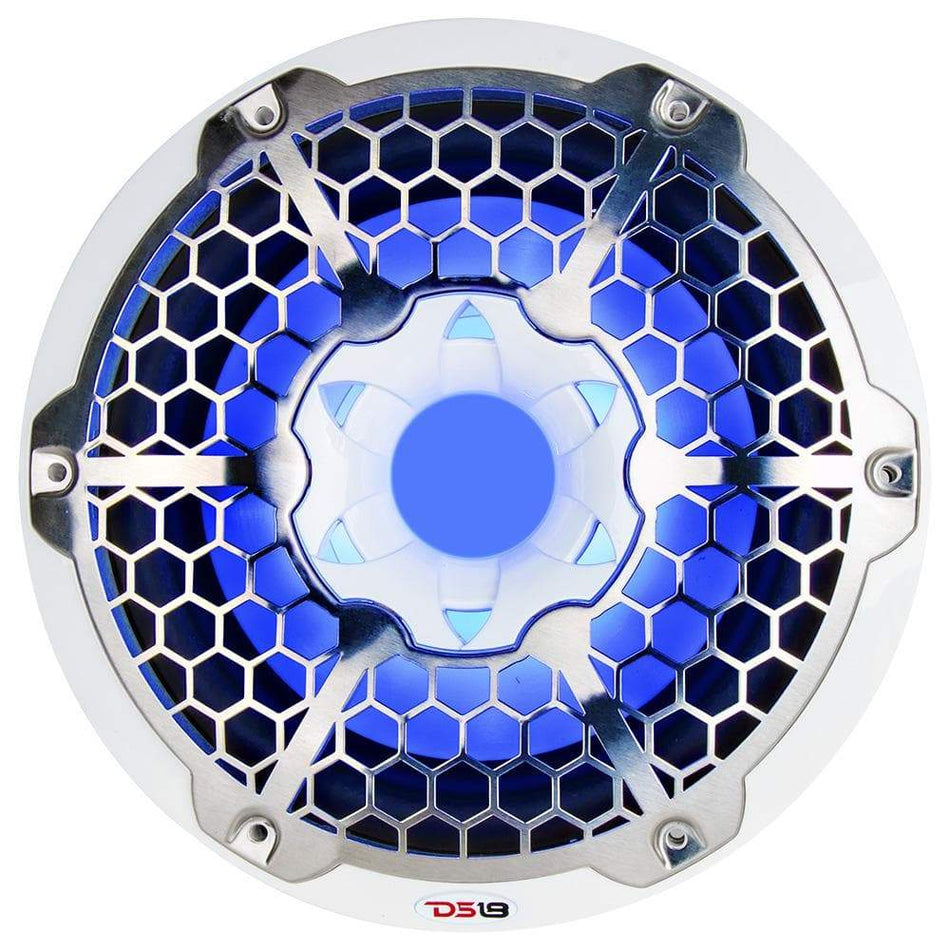 DS18 DS-NXL-10SUB/WH HYDRO 10 Inch Marine Subwoofer with Integrated RGB Lights 600 Watts SVC 4-Ohm White DS18