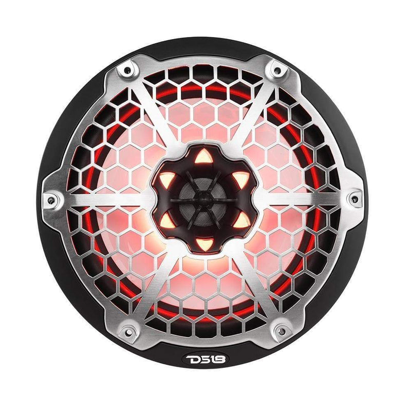 DS18 DS-NXL-8M/BK HYDRO 8 Inch 2-Way Marine Speakers W/ Integrated RGB LED Lights Mesh 375 Watts Black DS18