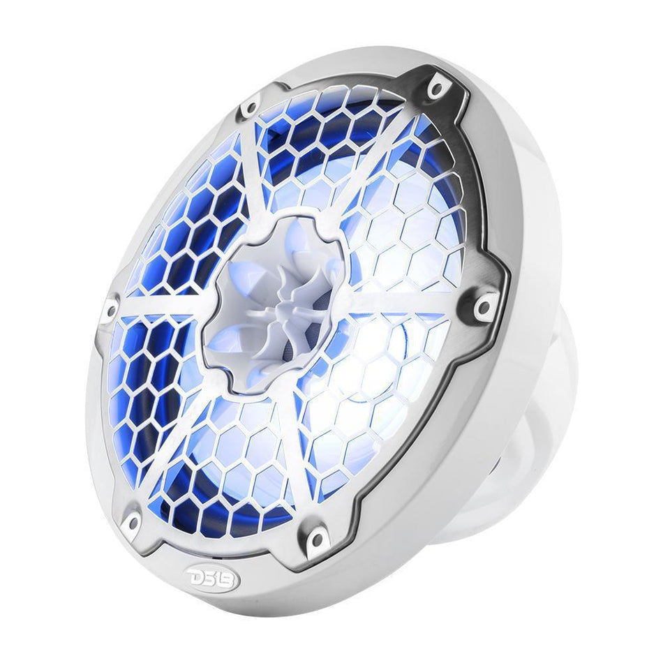 DS18 DS-NXL-8M/WH HYDRO 8 Inch 2-Way Marine Speakers W/ Integrated RGB LED Lights Mesh 375 Watts White DS18