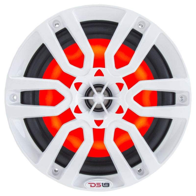 DS18 DS-NXL-8 HYDRO 8 Inch 2-Way Marine Speakers W/ Integrated RGB LED Lights 375 Watts White DS18