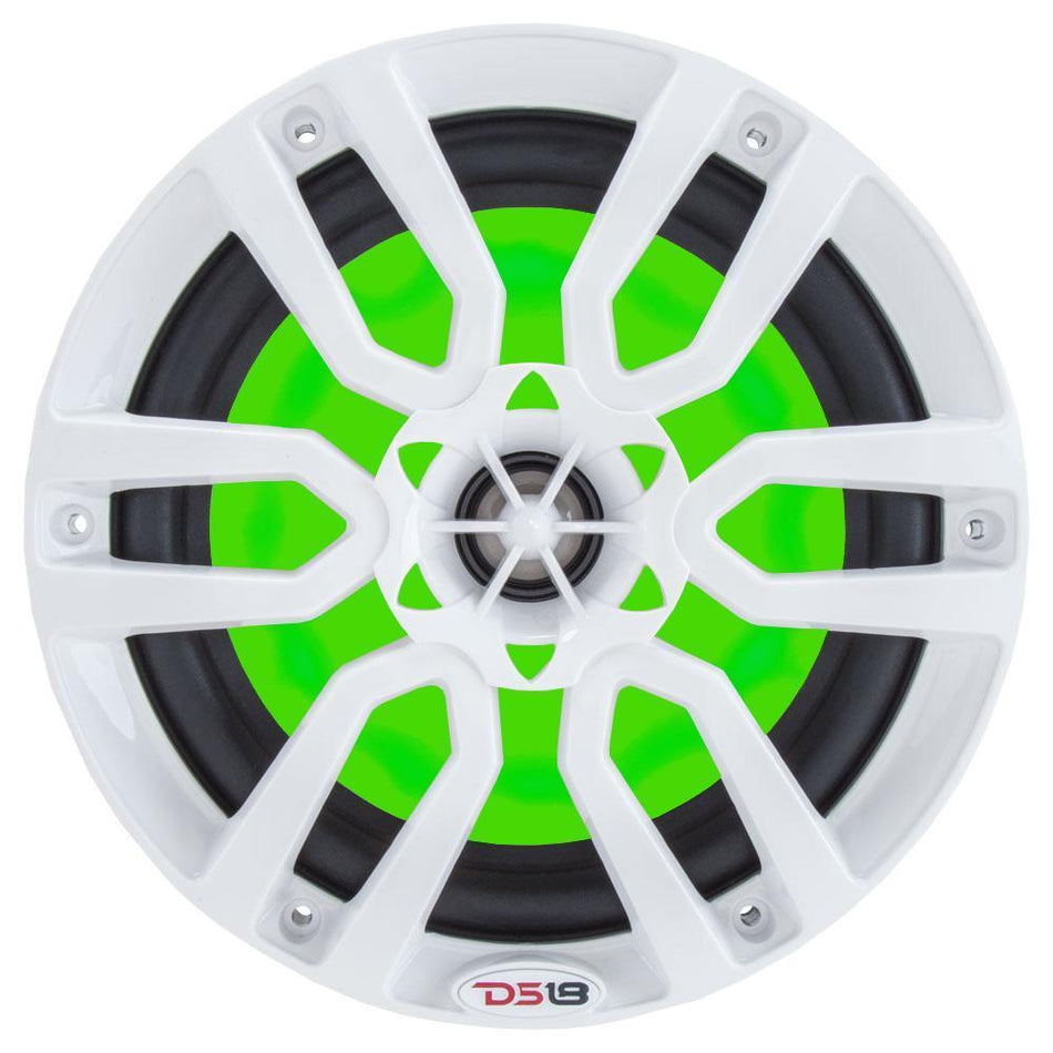 DS18 DS-NXL-8 HYDRO 8 Inch 2-Way Marine Speakers W/ Integrated RGB LED Lights 375 Watts White DS18