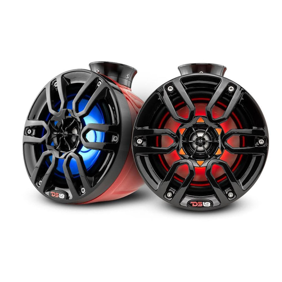 DS18 DS-NXL-PS6R HYDRO 6.5 Inch Short Marine Towers W/ Flat and Pole Mount RGB LED Lights 300 Watts Red DS18