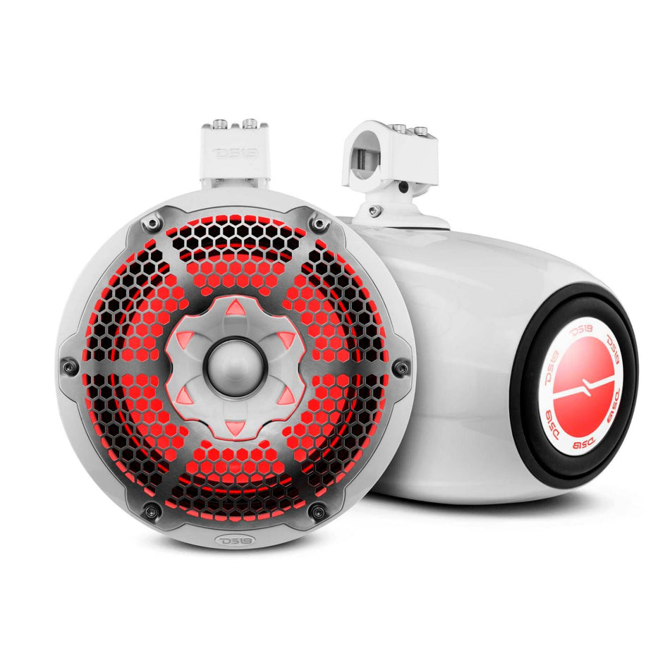 DS18 DS-NXL-X10TPNEO/WH HYDRO 10 Inch Neodymium Marine Towers W/ Built-in Passive Radiator 1 Inch Driver and RGB LED Light 900 Watts White DS18