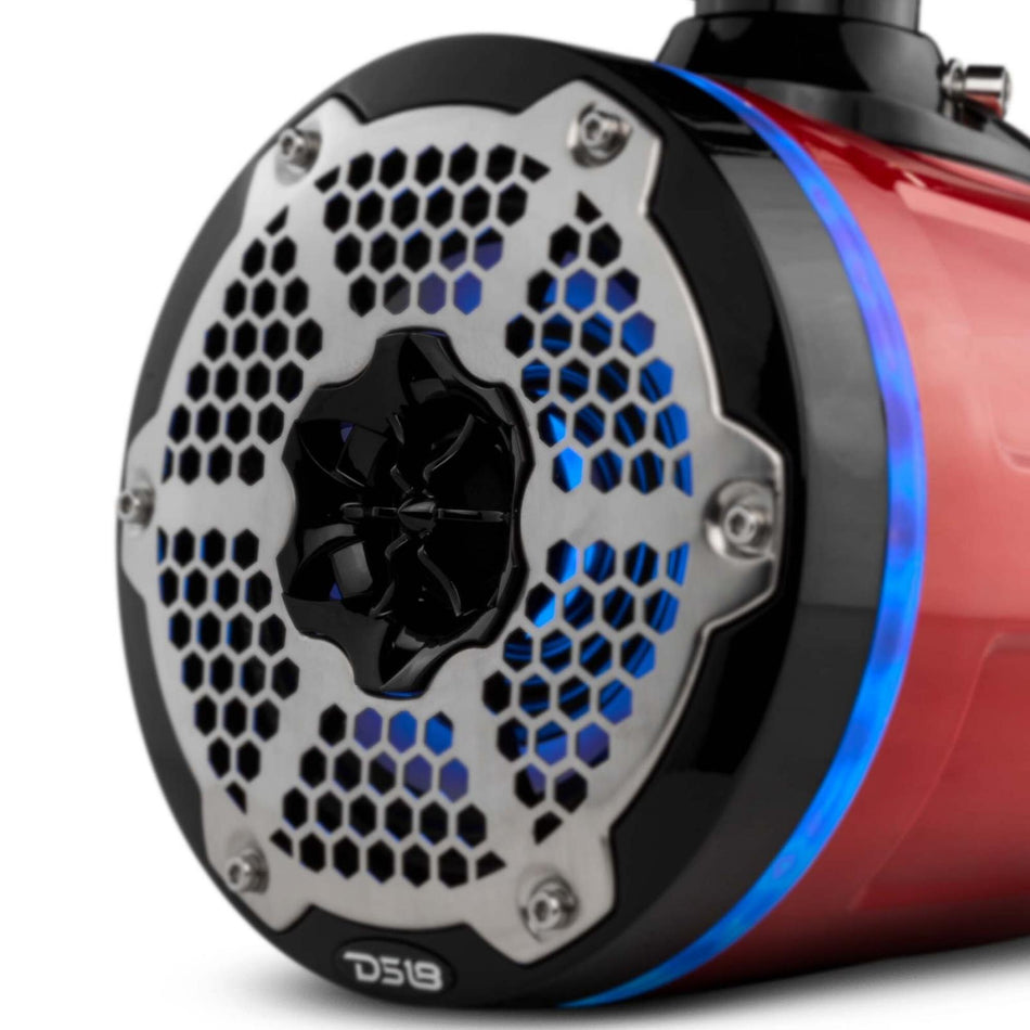DS18 DS-NXL-X6TPNEO/RD HYDRO 6.5 Inch Neodymium Marine Towers W/ Built-in Passive Radiator 1 Inch Driver and RGB LED Light 450 Watts Red DS18