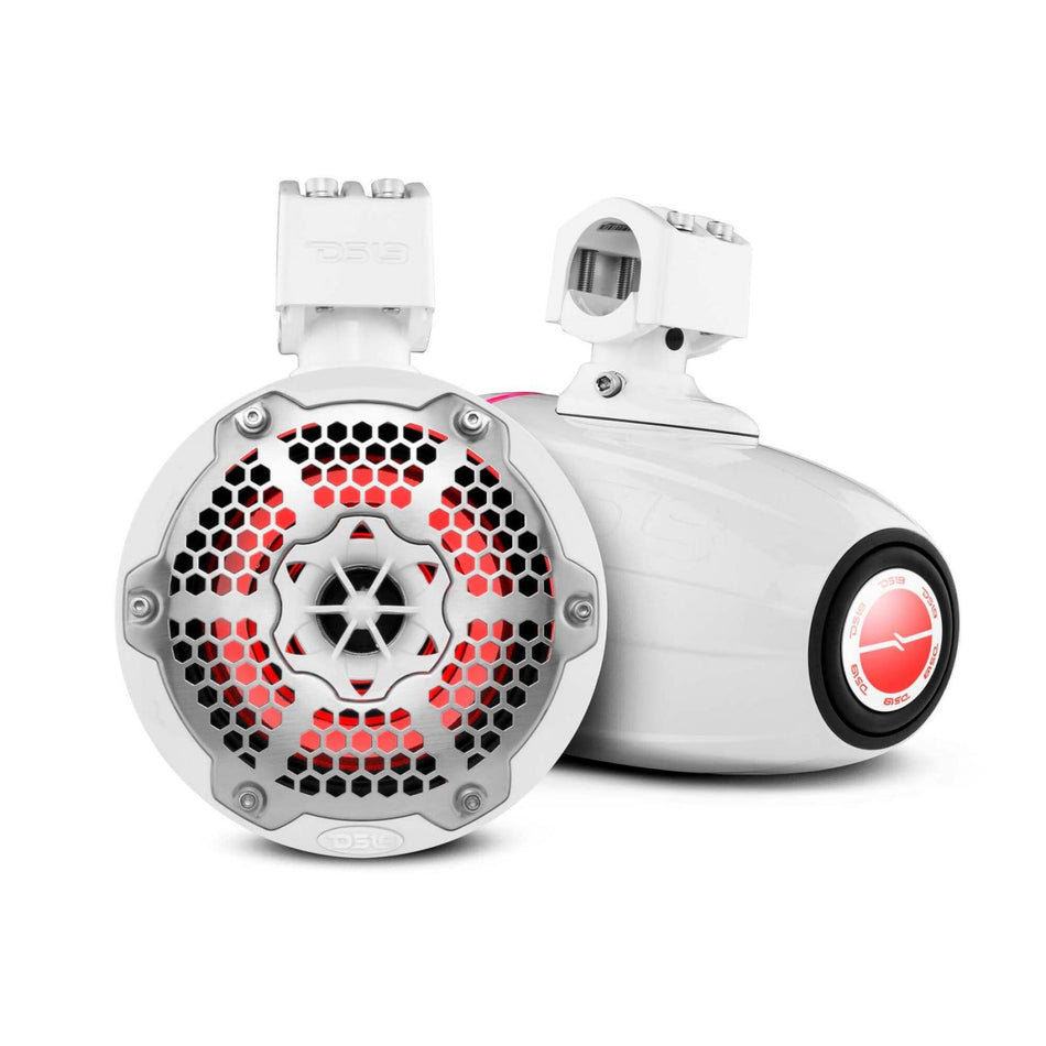 DS18 DS-NXL-X6TPNEO/WH HYDRO 6.5 Inch Neodymium Marine Towers W/ Built-in Passive Radiator 1 Inch Driver and RGB LED Light 450 Watts White DS18