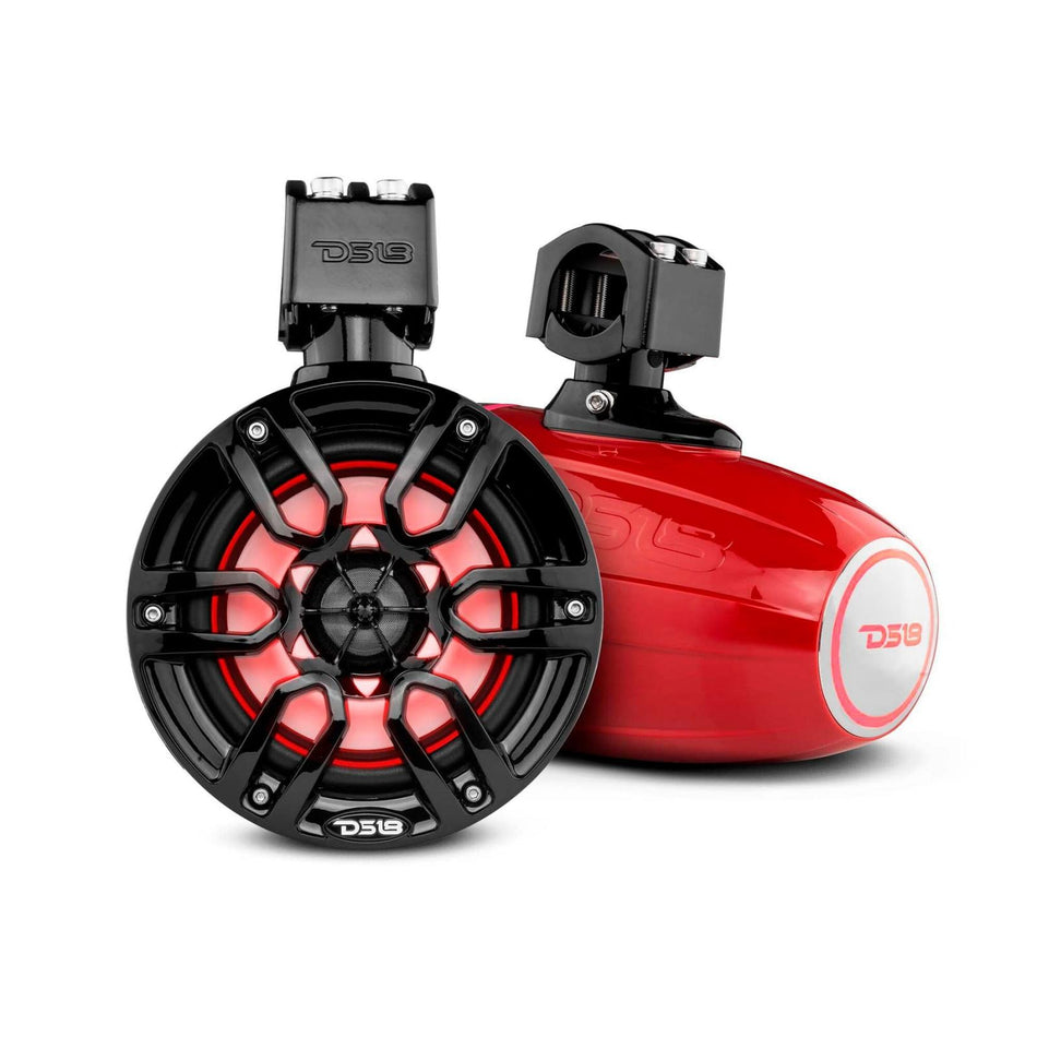 DS18 DS-NXL-X6TP/RD HYDRO 6.5 Inch Marine Towers W/ Integrated RGB LED Lights 300 Watts Red DS18