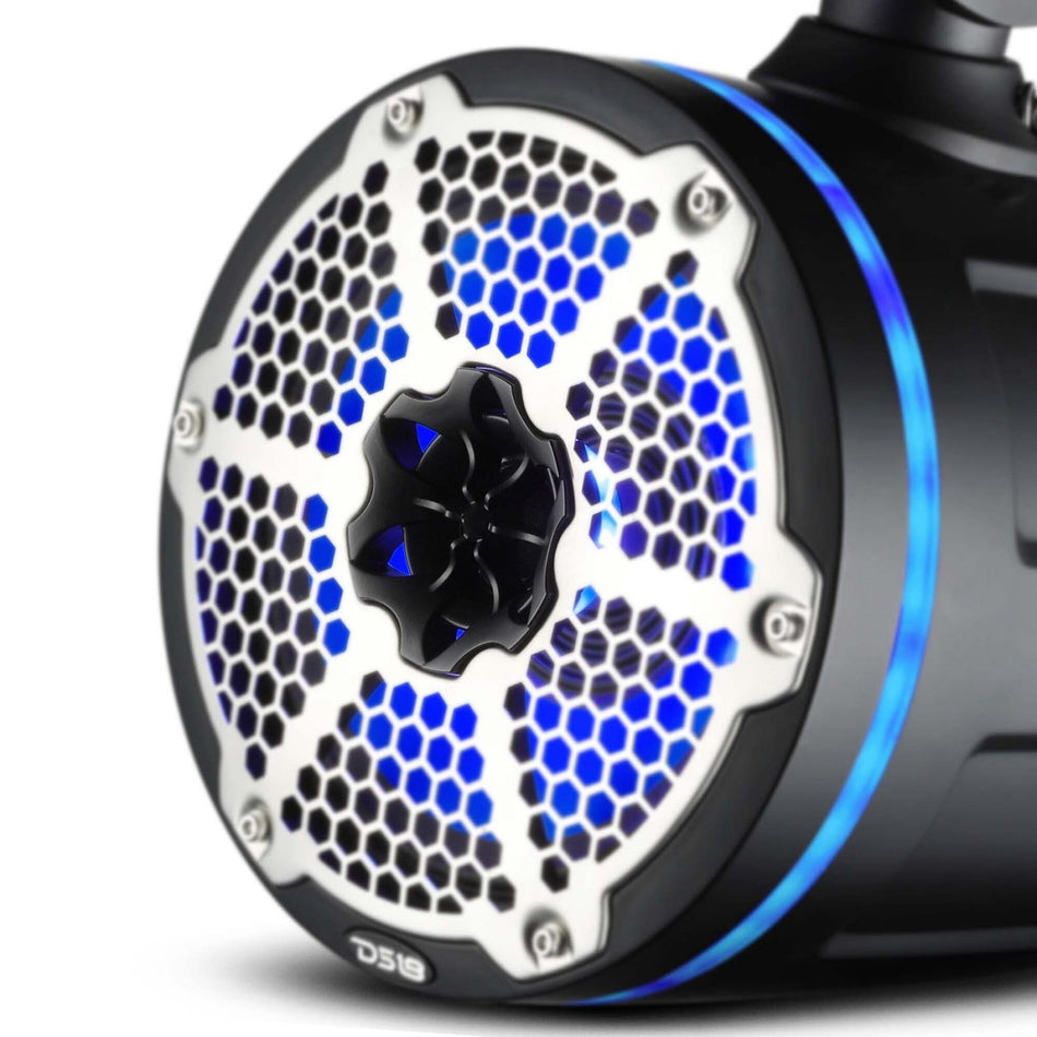 DS18 DS-NXL-X8TPNEO/BK HYDRO 8 Inch Neodymium Marine Towers W/ Built-in Passive Radiator 1 Inch Driver and RGB LED Light 550 Watts Black DS18