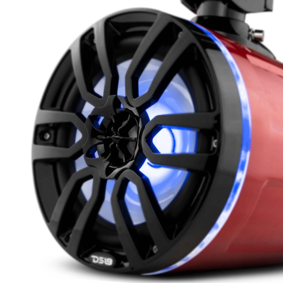 DS18 DS-NXL-X8TP/RD HYDRO 8 Inch Marine Towers W/ Integrated RGB LED Lights 375 Watts Red DS18