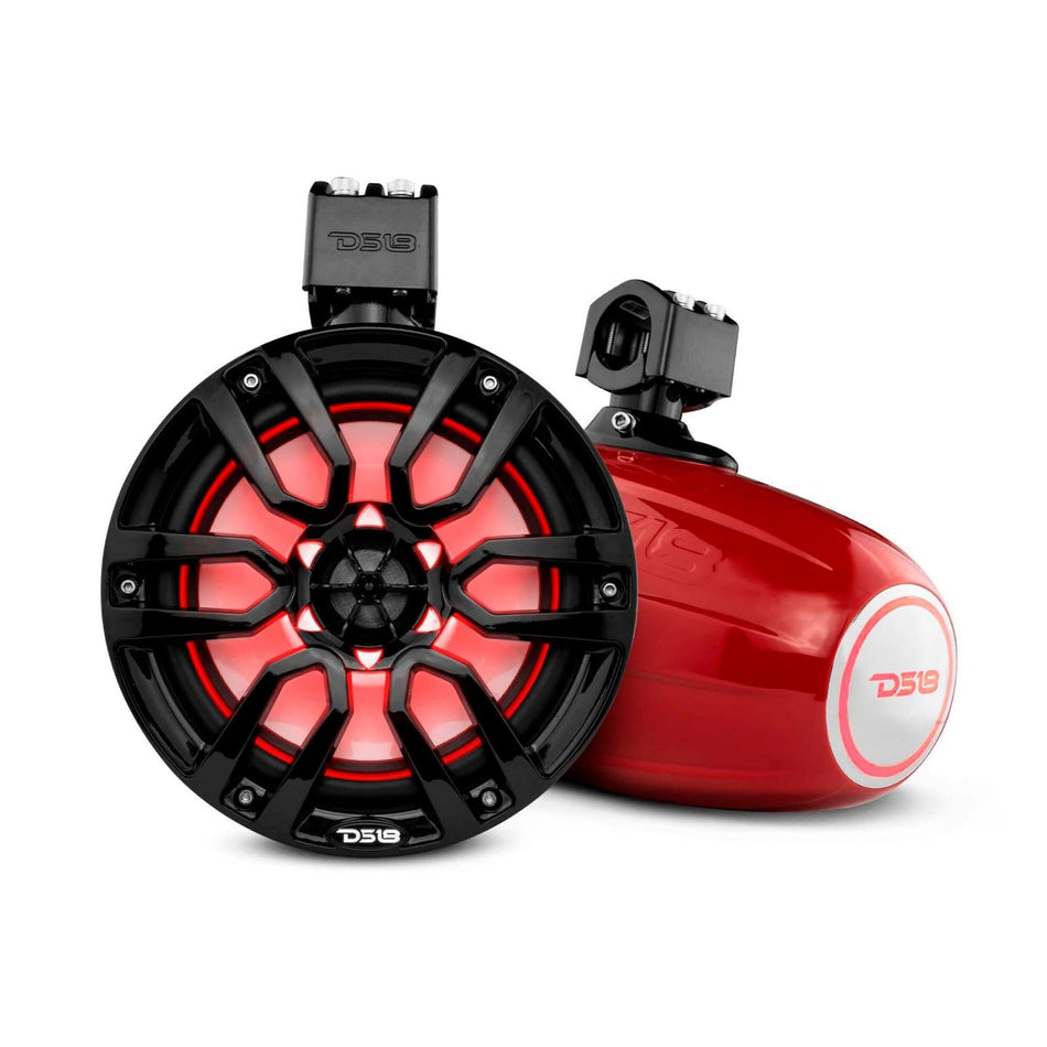 DS18 DS-NXL-X8TP/RD HYDRO 8 Inch Marine Towers W/ Integrated RGB LED Lights 375 Watts Red DS18