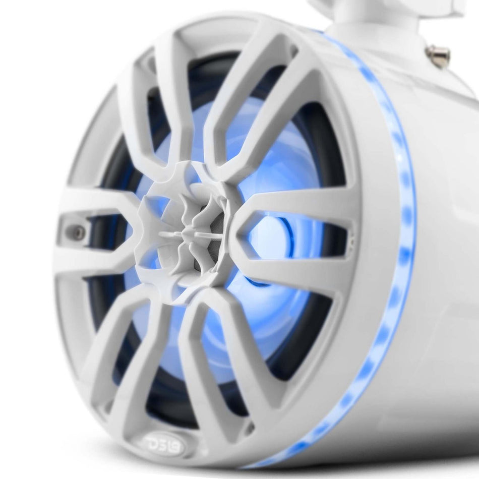 DS18 DS-NXL-X8TP/WH HYDRO 8 Inch Marine Towers W/ Integrated RGB LED Lights 375 Watts White DS18