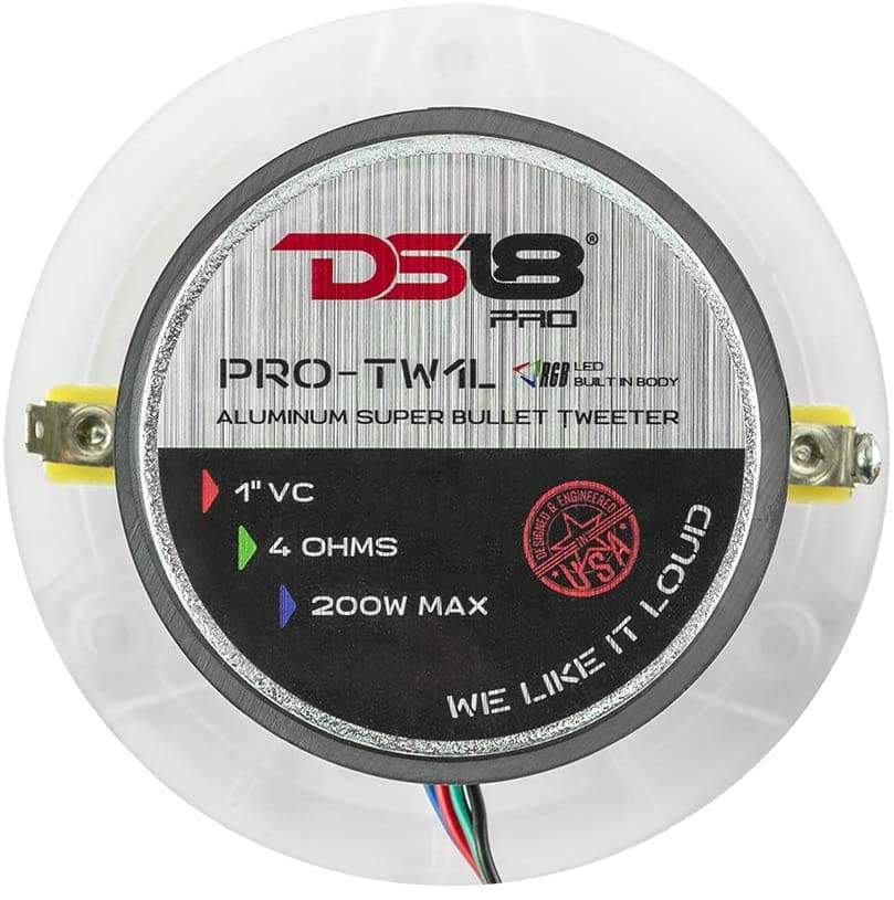 DS18 DS-PRO-TW1L PRO 1 Inch VC Aluminum Super Bullet Tweeter W/ RGB LED Lights 240 Watts 4-Ohm DS18