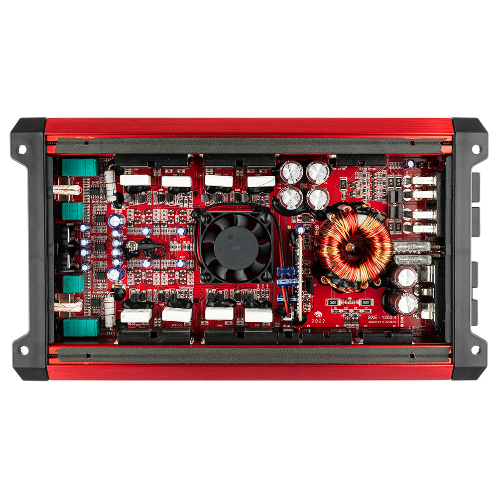 DS18 SXE-1200.4 4-Channel Amp – 1200W Class AB Red – Elite Auto Gear