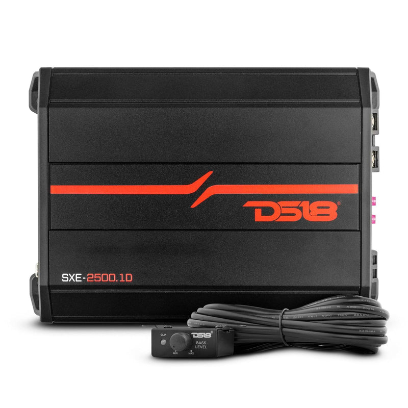 DS18 DS-SXE-2500.1D/BK Class D 1-Channel Monoblock Amplifier 2500 Watts Red 1-Ohm Stable Black DS18