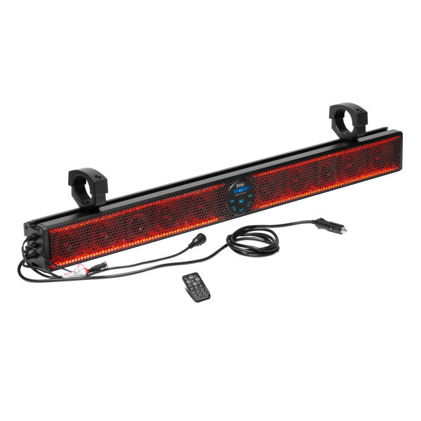 Boss Audio BOSS-BRT37SLR BOSS Audio Systems BRT37SLR ATV UTV Sound Bar Speaker System - 37 Inches Wide, IPX5 Rated Weatherproof, Bluetooth Audio, Amplified, 3 inch Speakers, 1 Inch Tweeters, USB Port, Multicolor Illumination