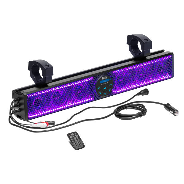 Boss Audio BOSS-BRT25SLR BOSS Audio Systems BRT25SLR ATV UTV Sound Bar Speaker System - 25 Inches Wide, IPX5 Rated Weatherproof, Bluetooth Audio, Amplified, 3 inch Speakers, 1 Inch Tweeters, USB Port, Multicolor Illumination