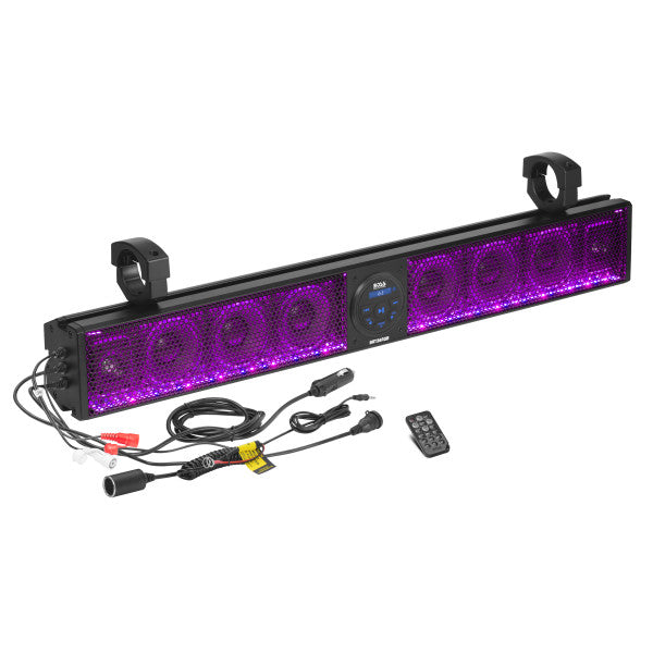 Boss Audio BOSS-BRT36RGB BOSS Audio Systems BRT36RGB ATV UTV Sound Bar System - 36 Inches Wide, IPX5 Rated Weatherproof, Bluetooth Audio, Amplified, 4 inch Speakers, 1 Inch Tweeters, USB Port, RGB Multicolor Illumination